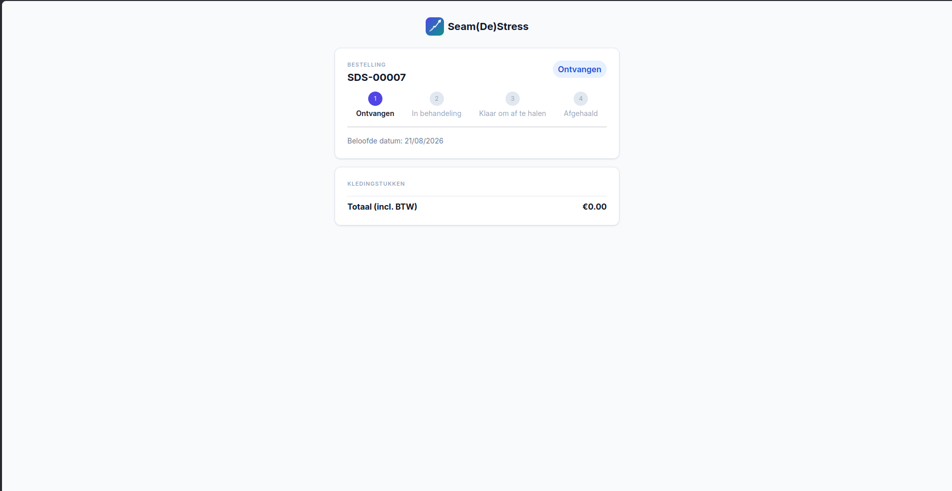 Client-facing order tracking portal with status timeline